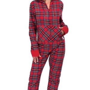 Plaid flannel hoodie onesie pajamas